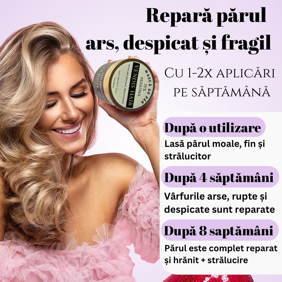 Mască de păr reparatoare pentru păr deteriorat cu 15% Keratină