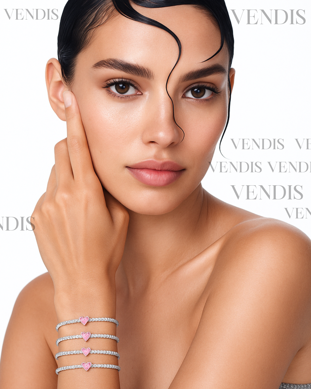 Bratara Tennis de Argint cu Inimă roz